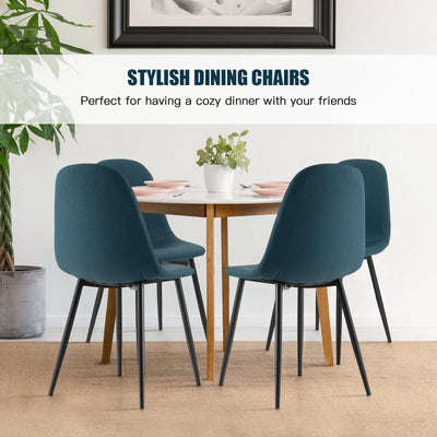 Set of 2 Dining Chairs with Black Metal Legs-Blue