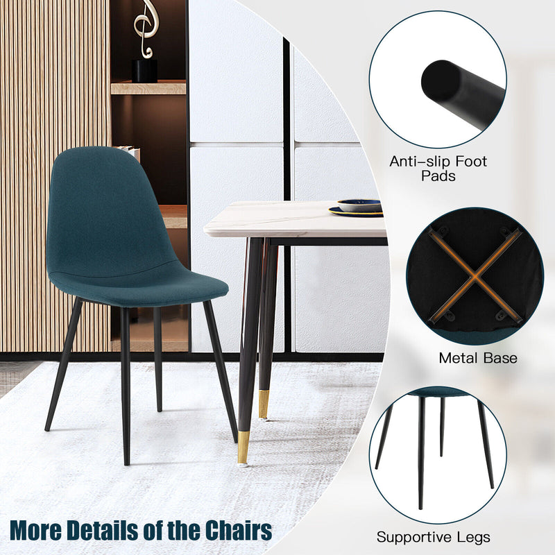 Set of 2 Dining Chairs with Black Metal Legs-Blue