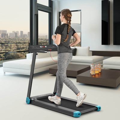 2.25 HP Electric Folding Treadmill with HD LED Display and APP Control Speaker-Blue