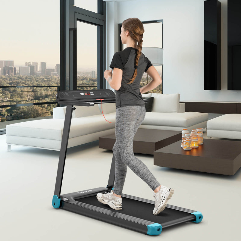 2.25 HP Electric Folding Treadmill with HD LED Display and APP Control Speaker-Blue