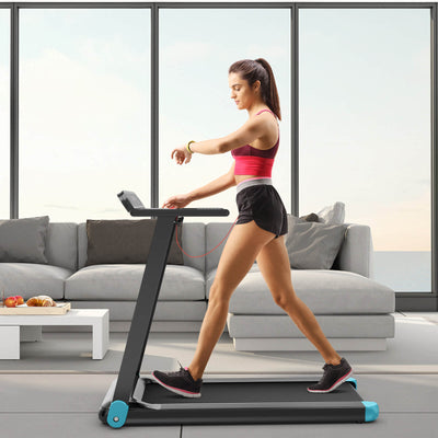 2.25 HP Electric Folding Treadmill with HD LED Display and APP Control Speaker-Blue