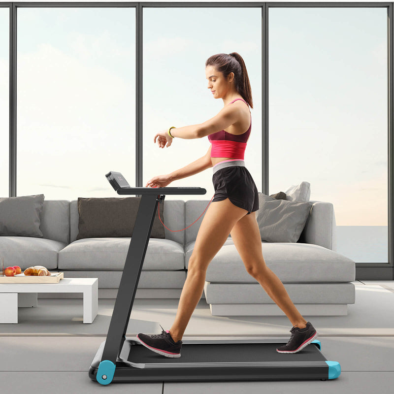 2.25 HP Electric Folding Treadmill with HD LED Display and APP Control Speaker-Blue