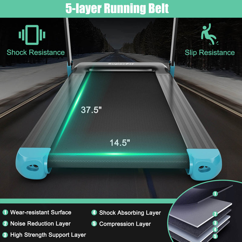2.25 HP Electric Folding Treadmill with HD LED Display and APP Control Speaker-Blue