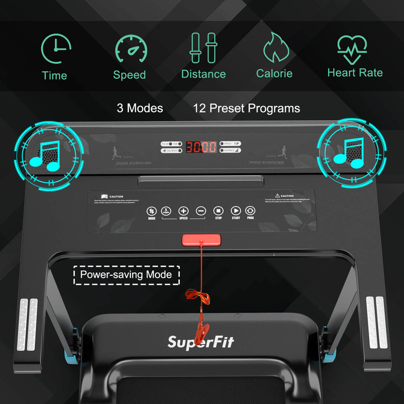 2.25 HP Electric Folding Treadmill with HD LED Display and APP Control Speaker-Blue