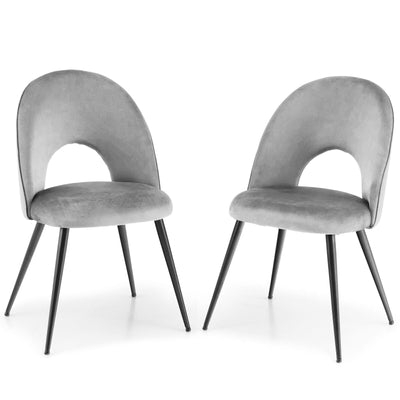 Dining Chair Set of 2 with Metal Base and Adjustable Pads-Gray