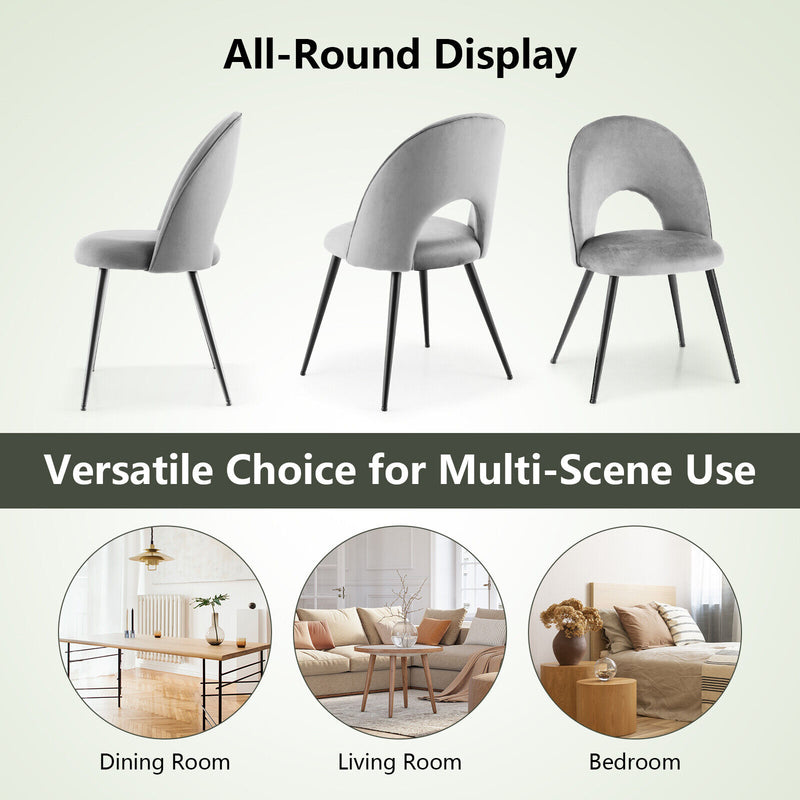 Dining Chair Set of 2 with Metal Base and Adjustable Pads-Gray