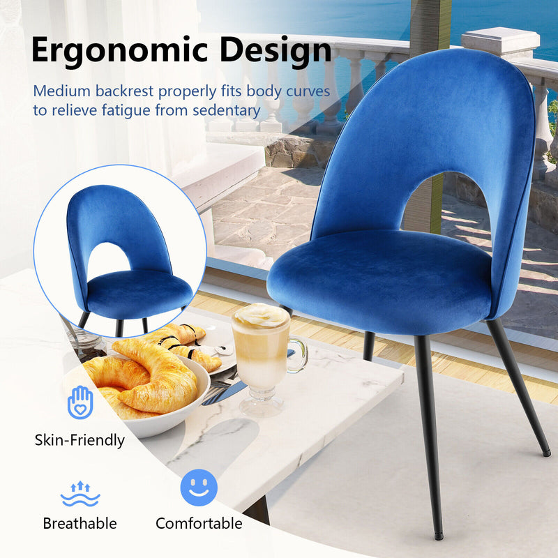 Dining Chair Set of 2 with Metal Base and Adjustable Pads-Blue