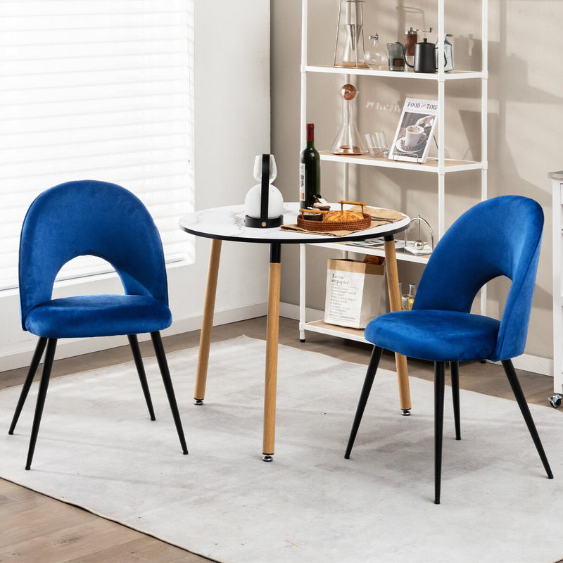 Dining Chair Set of 2 with Metal Base and Adjustable Pads-Blue