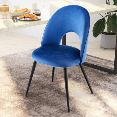 Dining Chair Set of 2 with Metal Base and Adjustable Pads-Blue