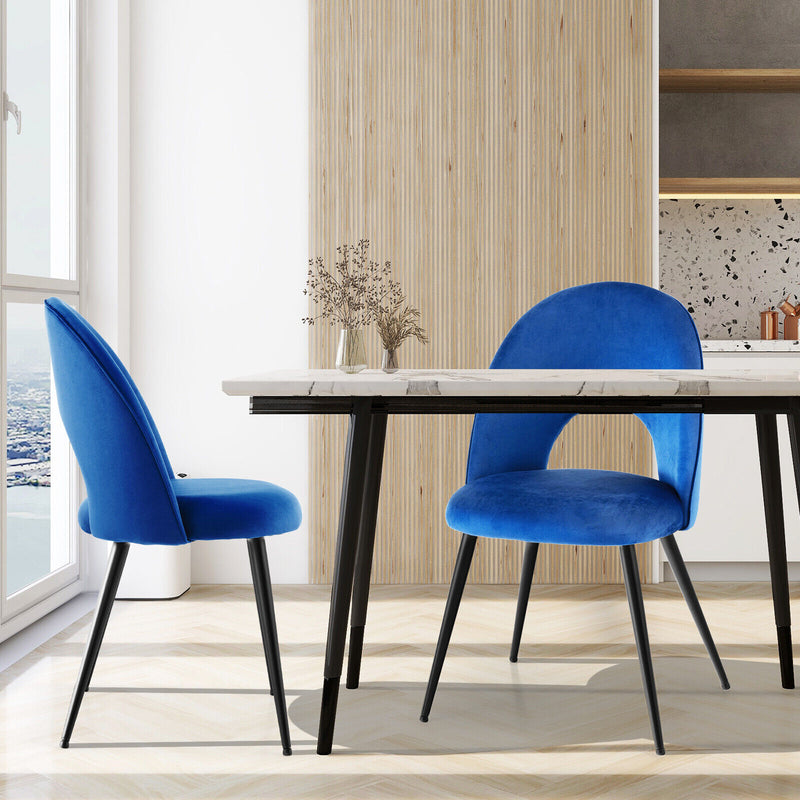 Dining Chair Set of 2 with Metal Base and Adjustable Pads-Blue