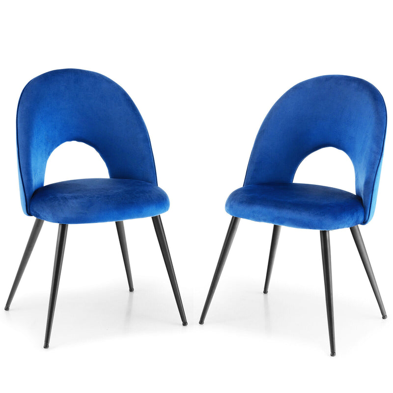 Dining Chair Set of 2 with Metal Base and Adjustable Pads-Blue