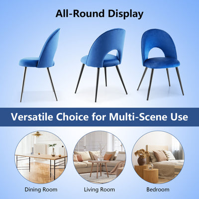Dining Chair Set of 2 with Metal Base and Adjustable Pads-Blue
