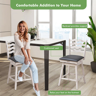 360° Swivel Bar Stools with Rubber Wood Frame and Ergonomic Backrest and Footrest-25 inches