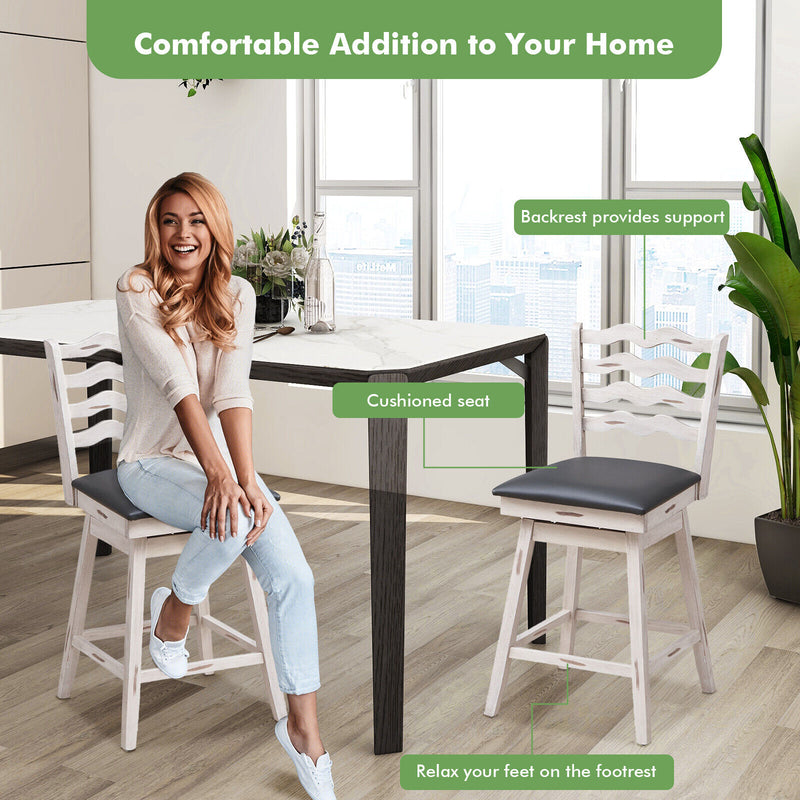 360° Swivel Bar Stools with Rubber Wood Frame and Ergonomic Backrest and Footrest-25 inches