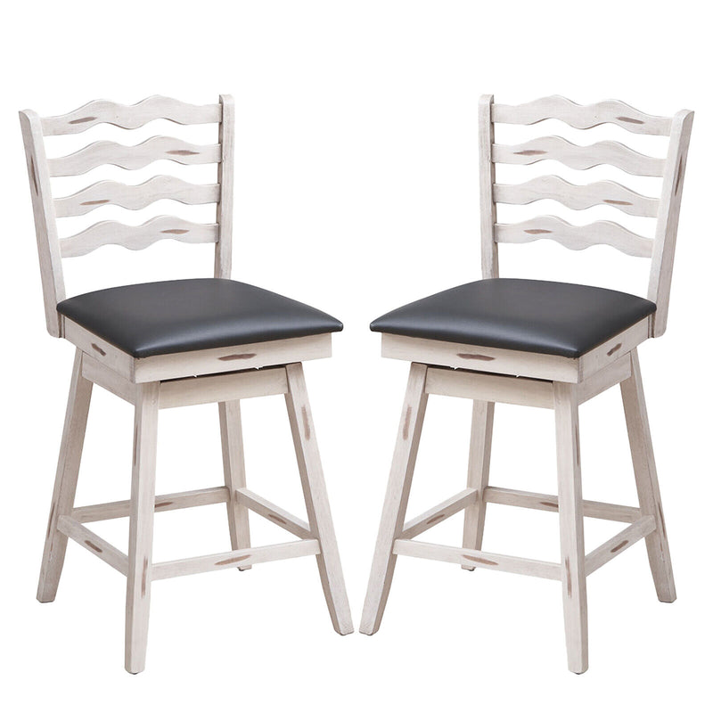 360° Swivel Bar Stools with Rubber Wood Frame and Ergonomic Backrest and Footrest-25 inches