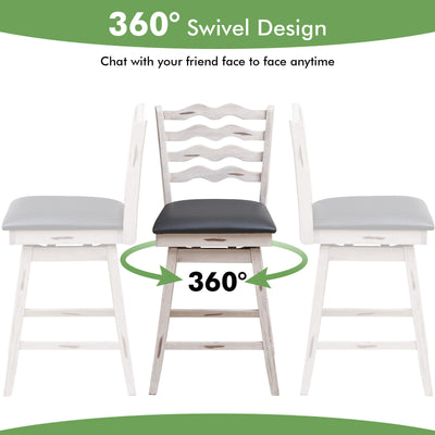 360° Swivel Bar Stools with Rubber Wood Frame and Ergonomic Backrest and Footrest-25 inches