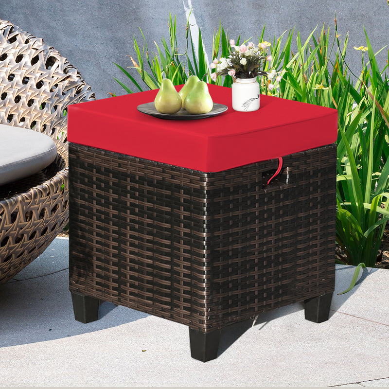 2PCS Patio Rattan Ottoman Cushioned Seat-Red