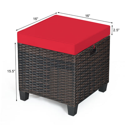 2PCS Patio Rattan Ottoman Cushioned Seat-Red