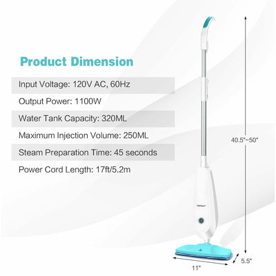 1100 W Electric Steam Mop with Water Tank for Carpet-Gray