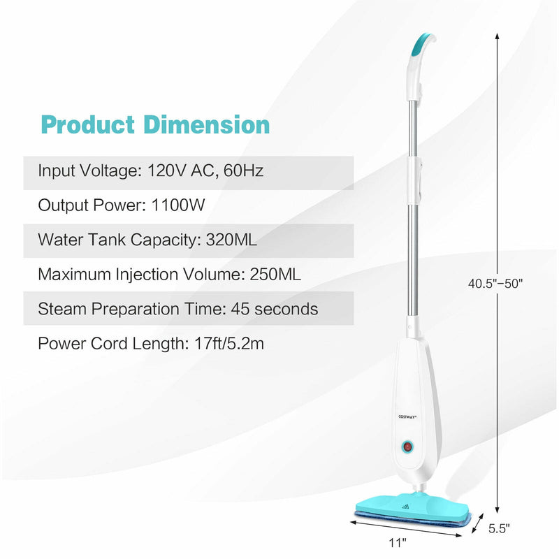 1100 W Electric Steam Mop with Water Tank for Carpet-Gray