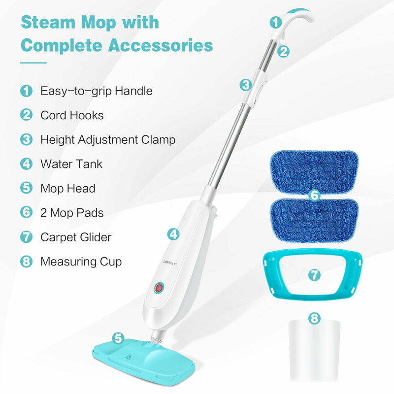 1100 W Electric Steam Mop with Water Tank for Carpet-Gray