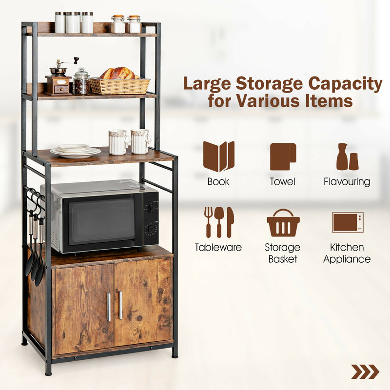 4-Tier Industrial Kitchen Bakers Rack Microwave Oven Stand-Brown
