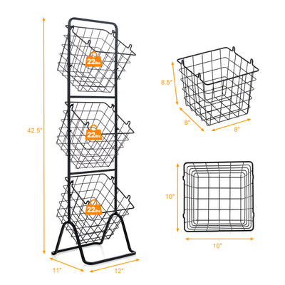3-Tier Fruit Basket Stand with Adjustable Heights