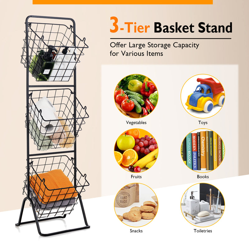 3-Tier Fruit Basket Stand with Adjustable Heights