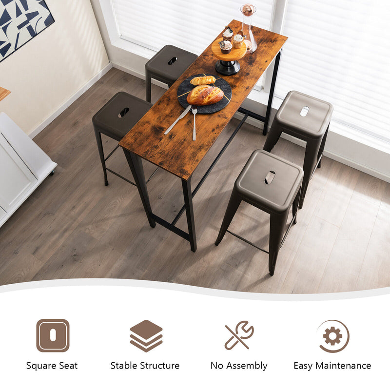 30 Inch Bar Stools Set of 4 with Square Seat and Handling Hole-Gun