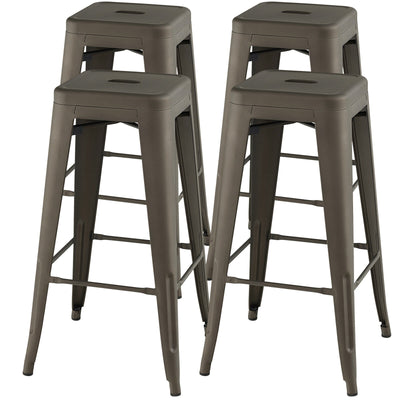 30 Inch Bar Stools Set of 4 with Square Seat and Handling Hole-Gun