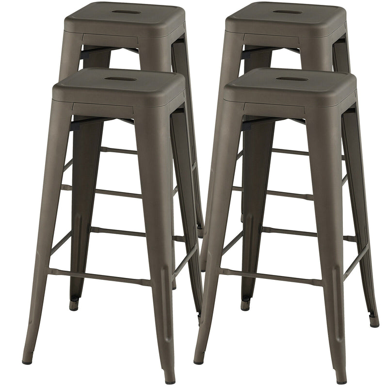 30 Inch Bar Stools Set of 4 with Square Seat and Handling Hole-Gun