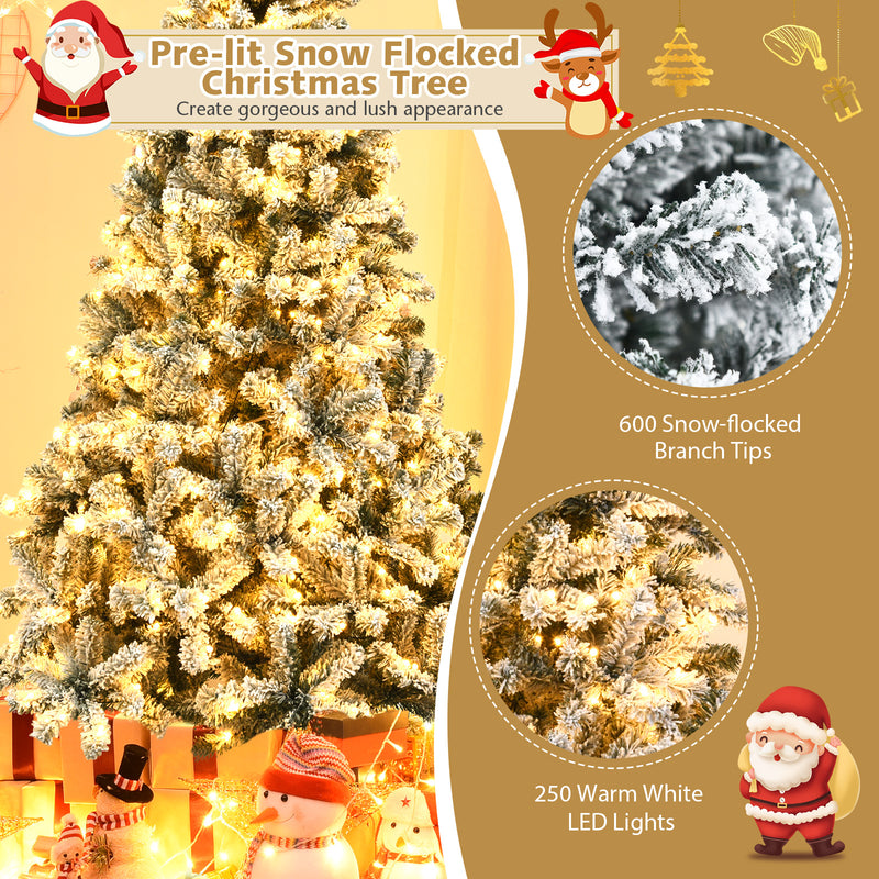 Pre-Lit Premium Snow Flocked Hinged Artificial Christmas Tree-6 ft