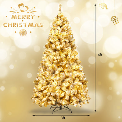 Pre-Lit Premium Snow Flocked Hinged Artificial Christmas Tree-6 ft