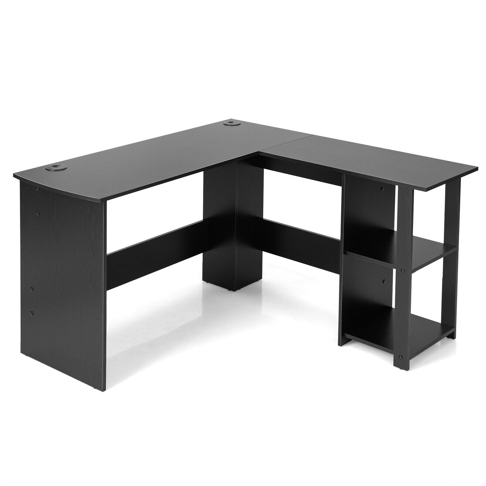 L Shaped Computer Desk Corner Writing Workstation with Storage Shelves