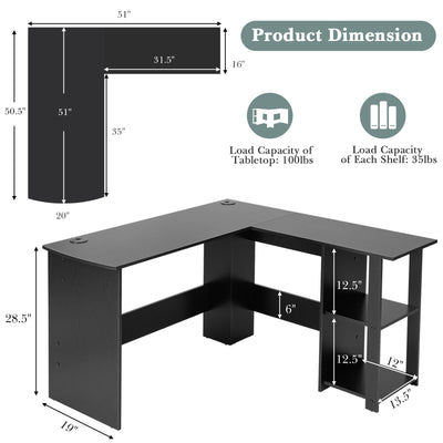 L Shaped Computer Desk Corner Writing Workstation with Storage Shelves