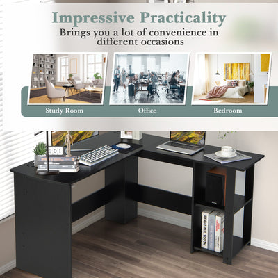 L Shaped Computer Desk Corner Writing Workstation with Storage Shelves