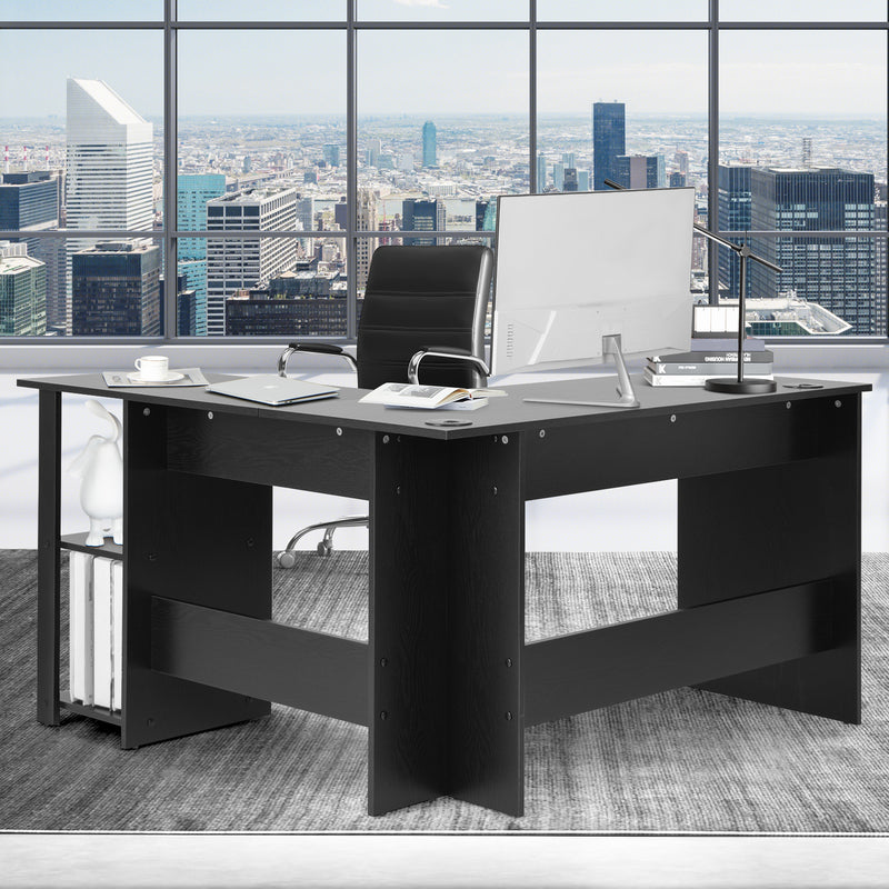 L Shaped Computer Desk Corner Writing Workstation with Storage Shelves
