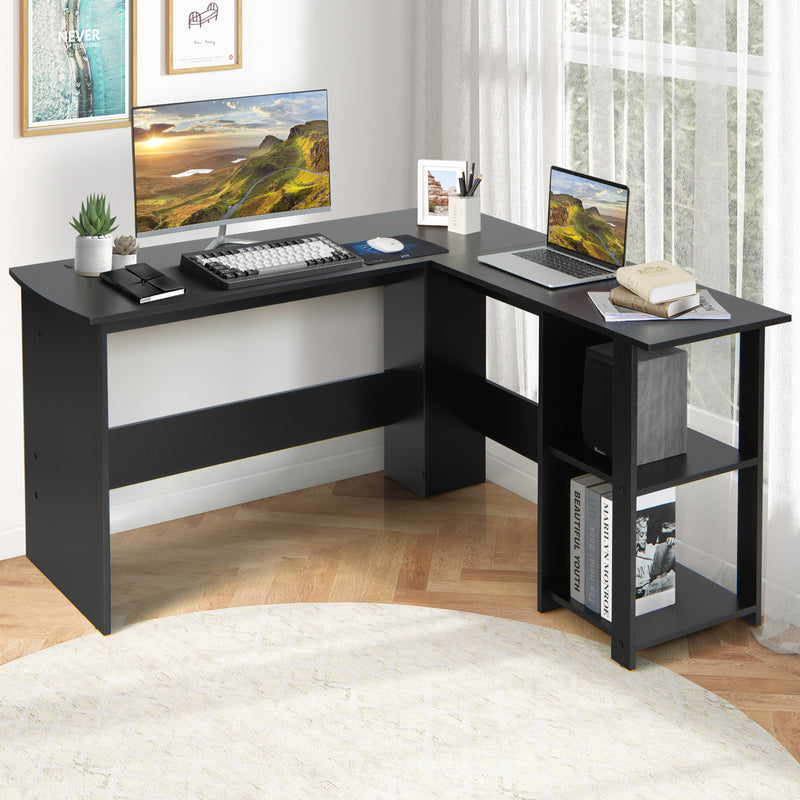 L Shaped Computer Desk Corner Writing Workstation with Storage Shelves