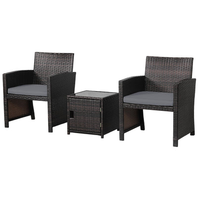 3 Pieces Patio Wicker Furniture Set with Storage Table and Protective Cover-Gray