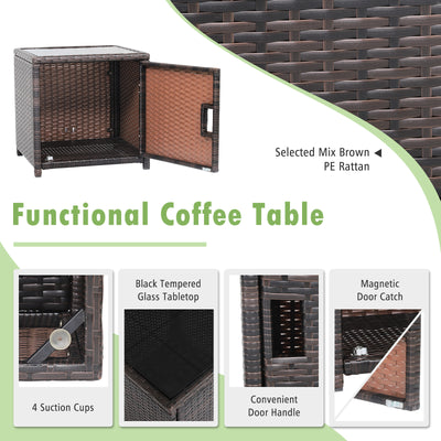 3 Pieces Patio Wicker Furniture Set with Storage Table and Protective Cover-Off White