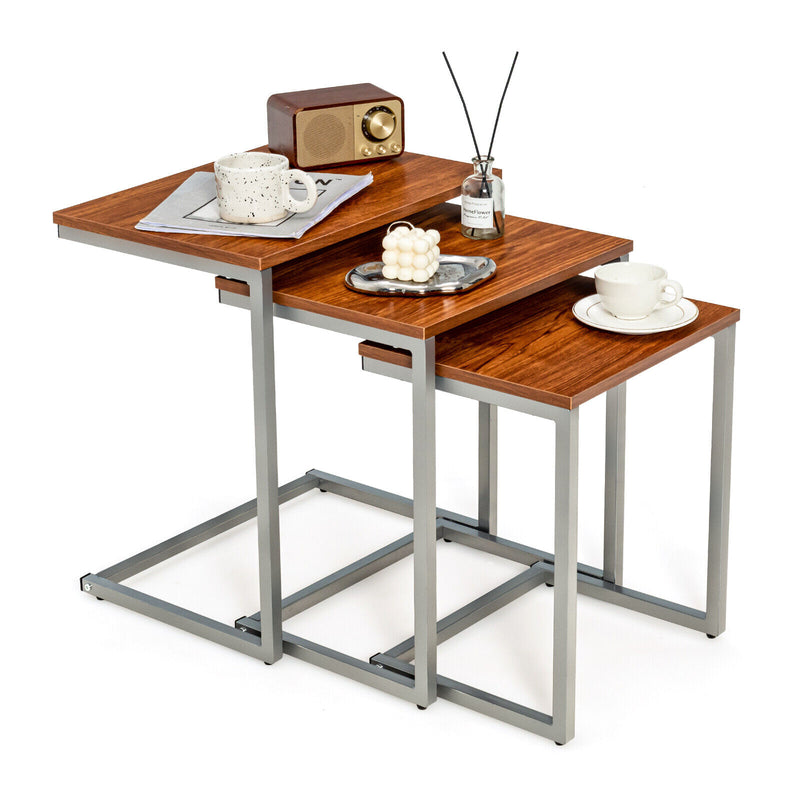 3 Pieces Multifunctional Coffee End Table Set-Brown