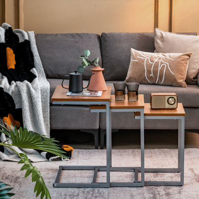 3 Pieces Multifunctional Coffee End Table Set-Brown