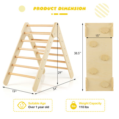 *3-in-1 Wooden Climbing Triangle Set Triangle Climber with Ramp - Natural