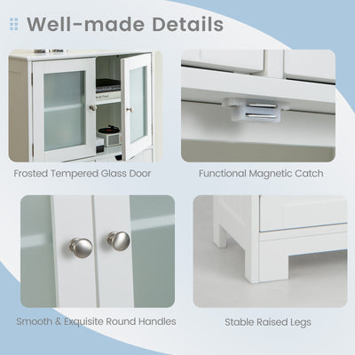 3 Tier Freee-Standing Bathroom Cabinet with 2 Drawers and Glass Doors-White