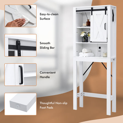 3-Tier Wodden Bathroom Cabinet with Sliding Barn Door and 3-position Adjustable Shelves-White