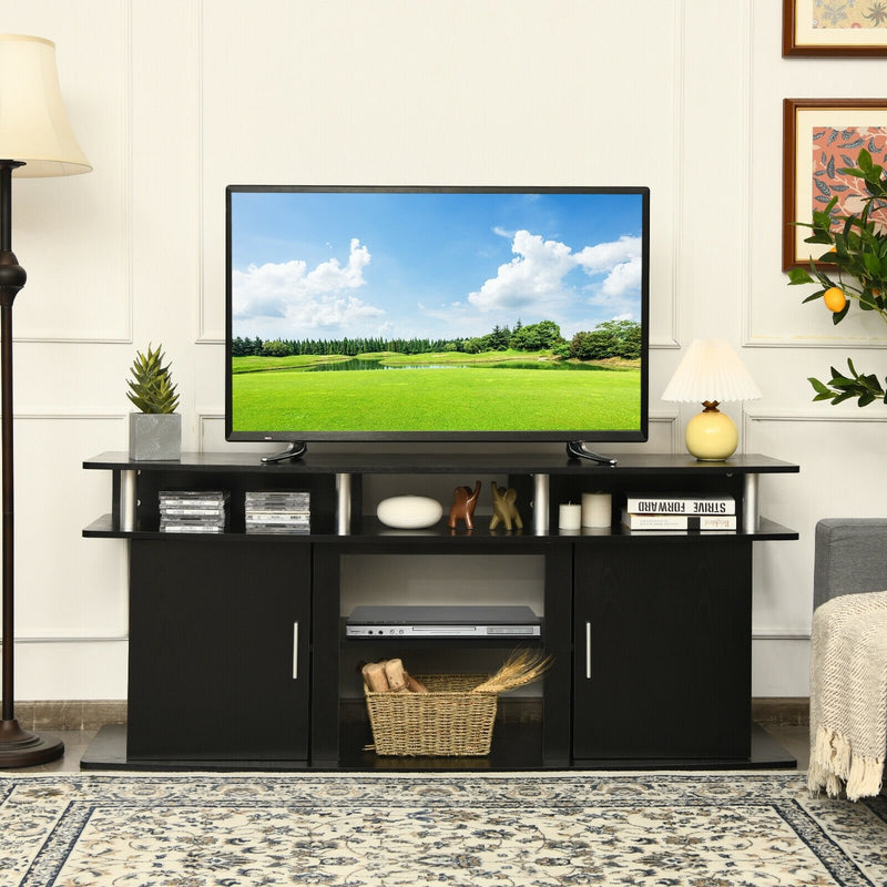63 Inch TV Entertainment Console Center with 2 Cabinets-Black