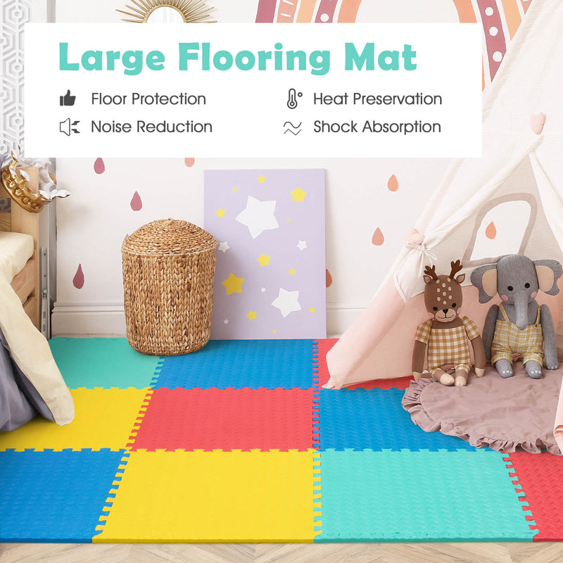 12 Pieces Puzzle Interlocking Flooring Mat with Anti-slip and Waterproof Surface-Multicolor