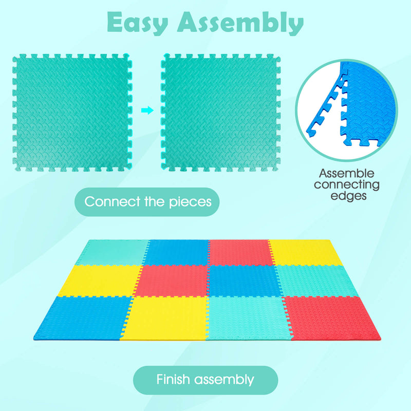 12 Pieces Puzzle Interlocking Flooring Mat with Anti-slip and Waterproof Surface-Multicolor