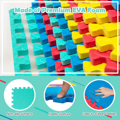 12 Pieces Puzzle Interlocking Flooring Mat with Anti-slip and Waterproof Surface-Multicolor