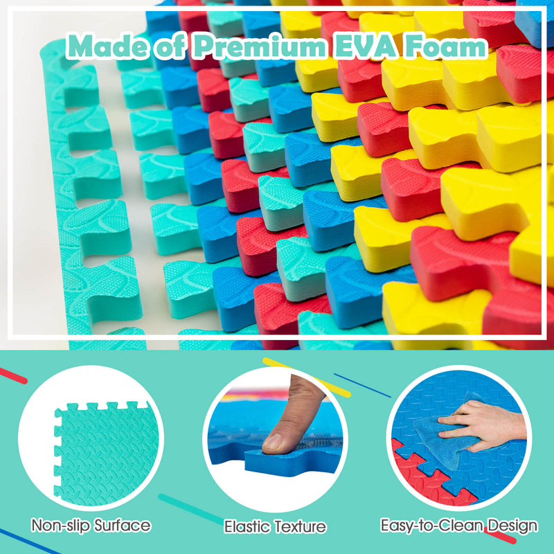 12 Pieces Puzzle Interlocking Flooring Mat with Anti-slip and Waterproof Surface-Multicolor